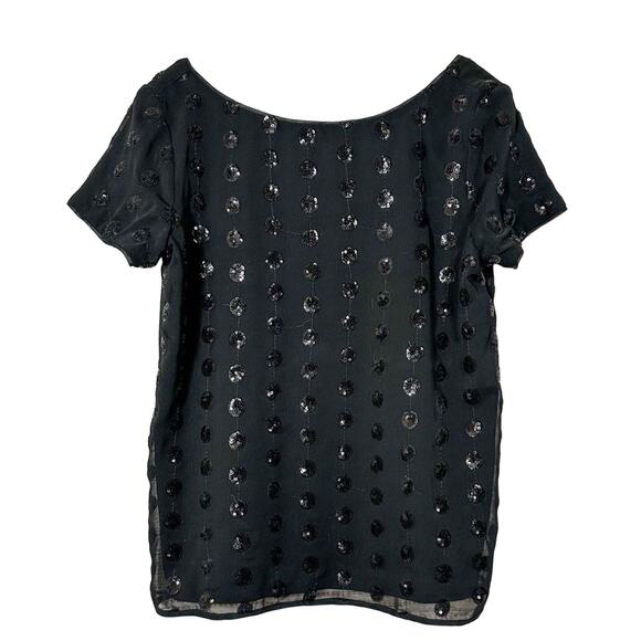 NEW with tags Milly Short Sleeve Scoop Neck Sequin Dot Tee Blouse Black Sz 6 NWT - Picture 1 of 14
